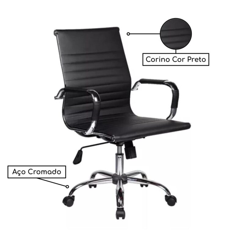 Cadeira DIRETOR Charles Eames Esteirinha – PRETO – PMD – 32887 KAIRÓS OFFICE Diretor 3