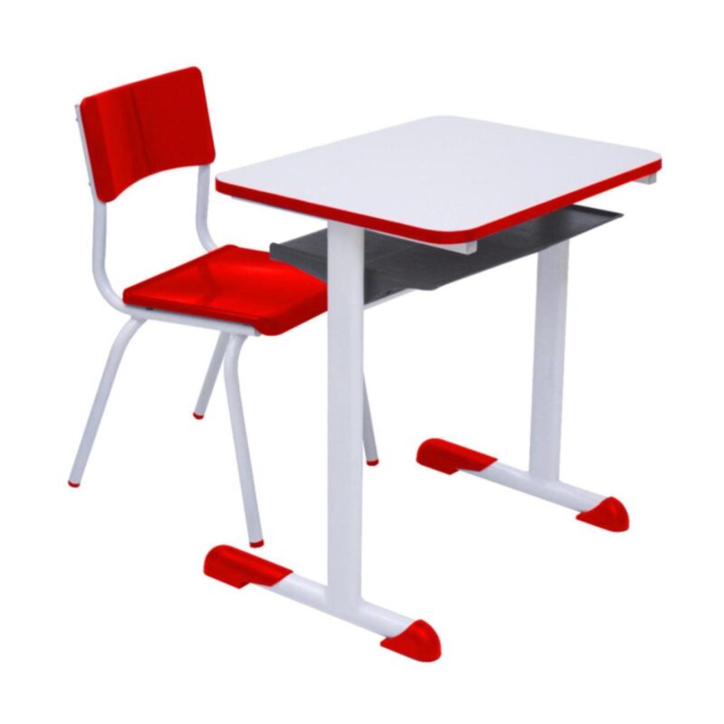 Kit Escolar Individual VERMELHO – (Mesa e Cadeira) – JUVENIL – MADEIRA – COR VERMELHO – 40092 KAIRÓS OFFICE Conjunto Escolar 2