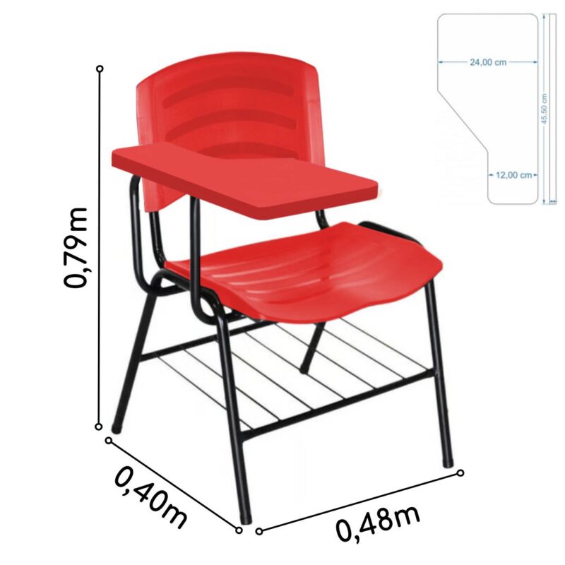 Cadeira Universitária Plástica com Prancheta PLÁSTICA – COR VERMELHO 34022 KAIRÓS OFFICE Carteira Escolar 5