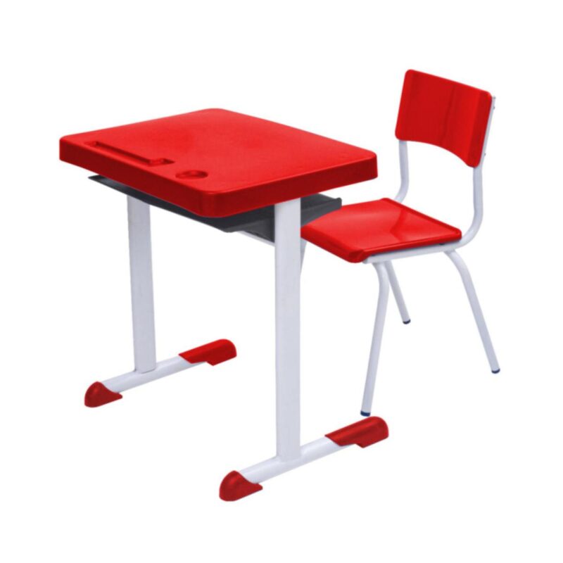 Kit Escolar Individual – (Mesa e Cadeira) – JUVENIL 06 a 09 Anos COR VERMELHO – 41082 KAIRÓS OFFICE Conjunto Escolar 2