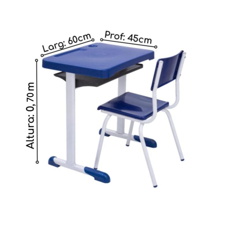 Kit Escolar Individual AZUL – (Mesa e Cadeira) – JUVENIL 06 a 09 Anos 40999 KAIRÓS OFFICE Conjunto Escolar 5