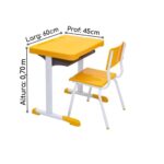 Kit Escolar Individual – (Mesa e Cadeira) – JUVENIL 06 a 09 Anos COR AMARELO – 41083 KAIRÓS OFFICE Conjunto Escolar 10