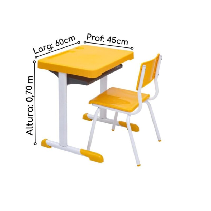 Kit Escolar Individual – (Mesa e Cadeira) – JUVENIL 06 a 09 Anos COR AMARELO – 41083 KAIRÓS OFFICE Conjunto Escolar 5