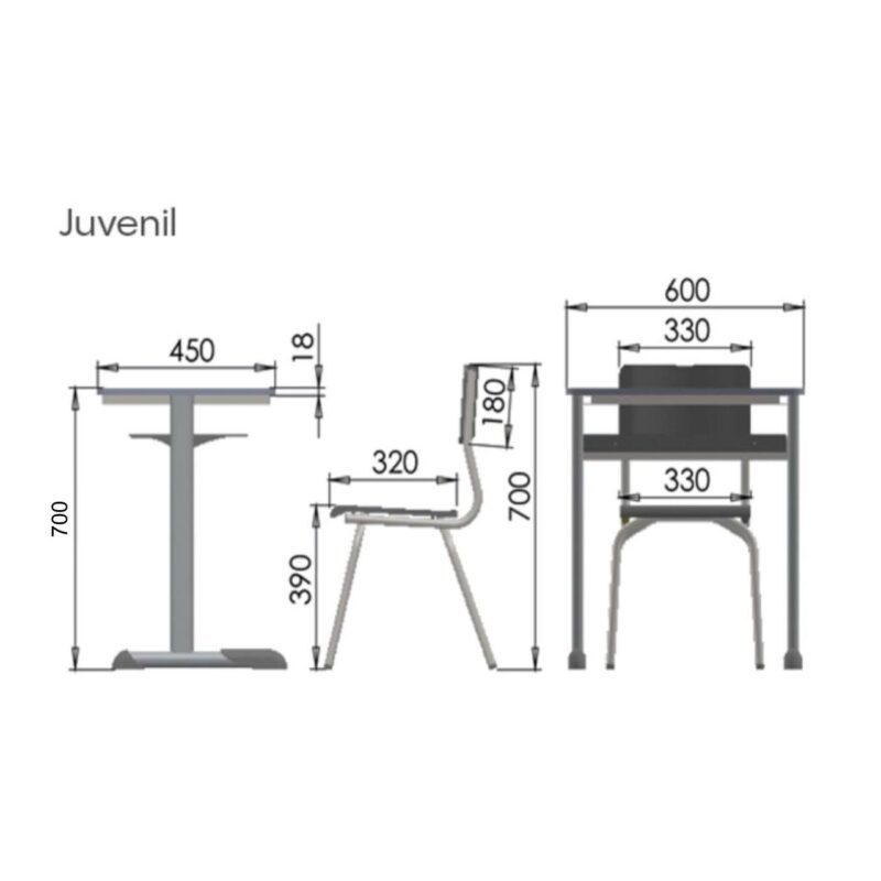 Kit Escolar Individual AZUL – (Mesa e Cadeira) – JUVENIL – MADEIRA – COR AZUL – 40091 KAIRÓS OFFICE Conjunto Escolar 5