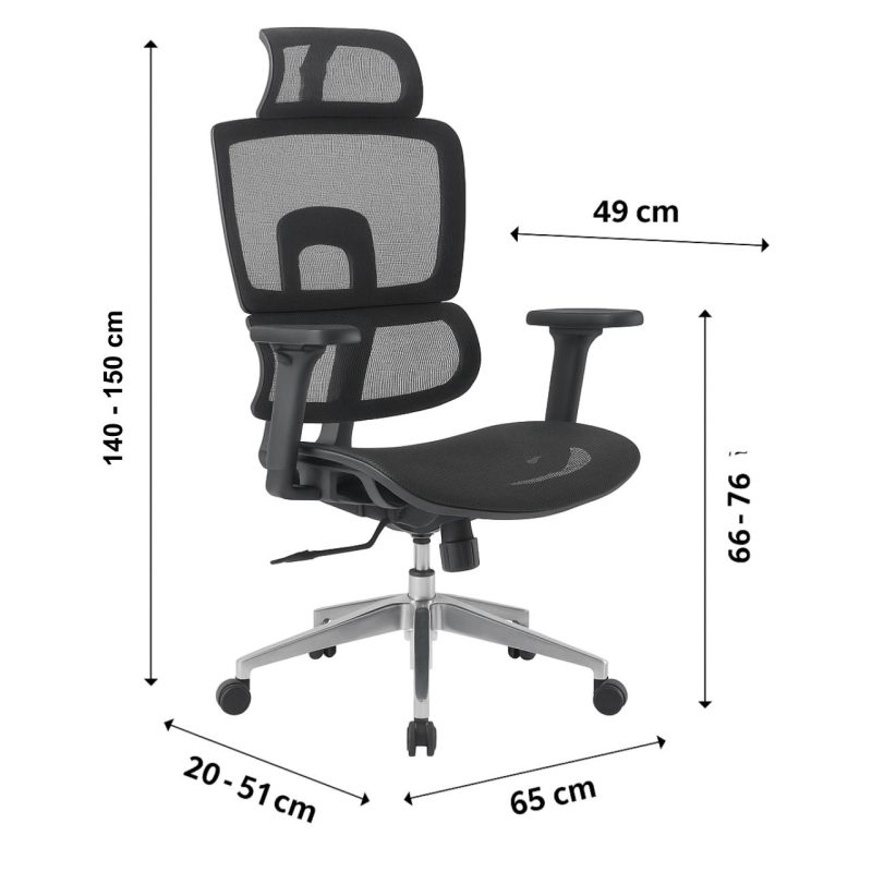 Cadeira de Escritório Presidente Tela ÉVORA – Cor Preto – 30065 Kairós Office Cadeira de Tela 5