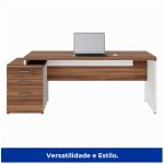 Mesa PEDESTAL RETA (03 Gav.) – 1,92X0,70m – WORKSTART – NOGAL SEVILHA/BRANCO- 34405 Kairós Office Linha 40 mm Nogal – Branco 12