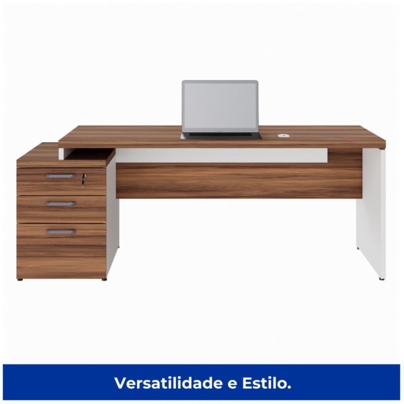 Mesa PEDESTAL RETA (03 Gav.) – 1,92X0,70m – WORKSTART – NOGAL SEVILHA/BRANCO- 34405 Kairós Office Linha 40 mm Nogal – Branco 4