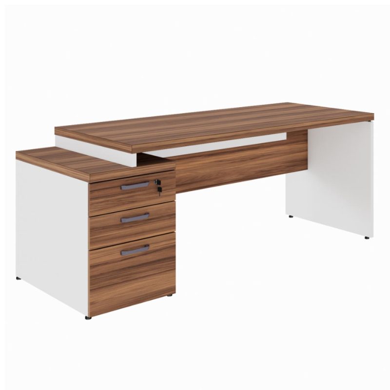 Mesa PEDESTAL RETA (03 Gav.) – 1,92X0,70m – WORKSTART – NOGAL SEVILHA/BRANCO- 34405 Kairós Office Linha 40 mm Nogal – Branco 2