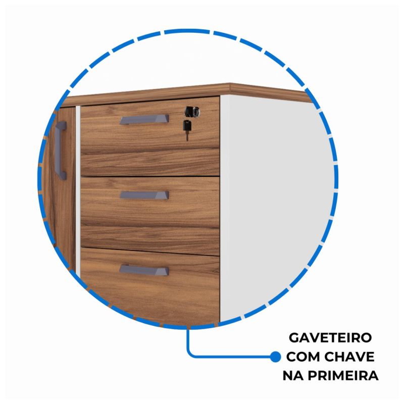 Mesa Escritório PRESIDENTE c/ Armário Pedestal – 1,82×1,80m – NOGAL SEVILHA/BRANCO – 34602 Kairós Office Linha 40 mm Nogal – Branco 6