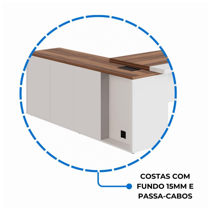 Mesa Escritório PRESIDENTE c/ Armário Pedestal – 1,82×1,80m – NOGAL SEVILHA/BRANCO – 34602 Kairós Office Linha 40 mm Nogal – Branco 8