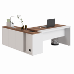Mesa Escritório PRESIDENTE c/ Armário Pedestal – 1,82×1,80m – NOGAL SEVILHA/BRANCO – 34602 Kairós Office Linha 40 mm Nogal – Branco 21