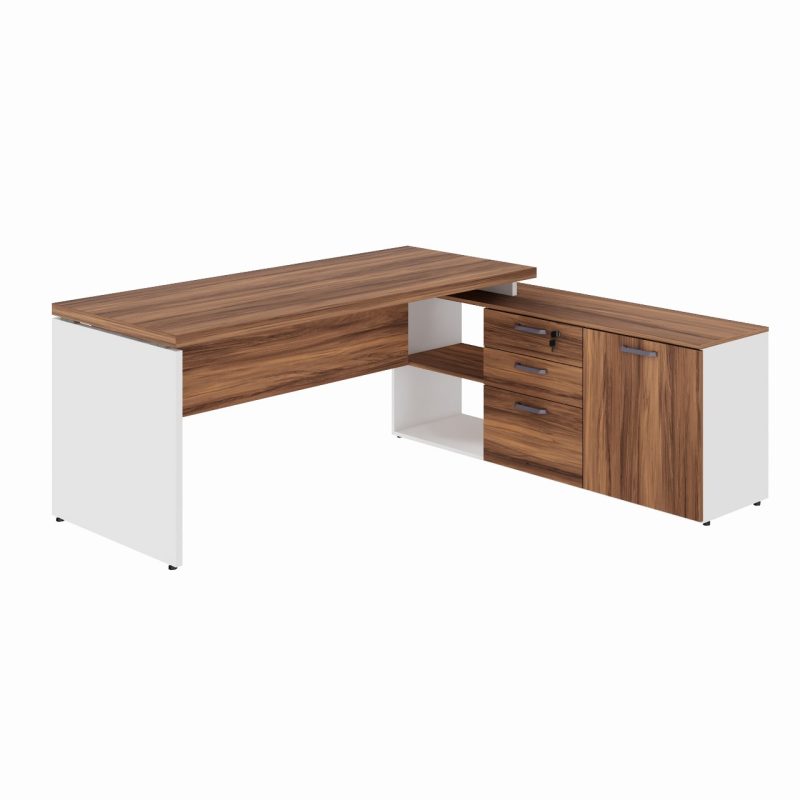Mesa Diretorzinha c/ Aparador – Pé de MADEIRA – 1,90×1,50m – NOGAL SEVILHA / BRANCO – 34426 Kairós Office Linha 40 mm Nogal – Branco 3