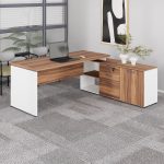 Mesa Diretorzinha c/ Aparador – Pé de MADEIRA – 1,90×1,50m – NOGAL SEVILHA / BRANCO – 34426 Kairós Office Linha 40 mm Nogal – Branco 19