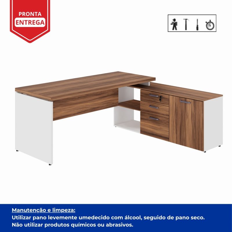 Mesa Diretorzinha c/ Aparador – Pé de MADEIRA – 1,90×1,50m – NOGAL SEVILHA / BRANCO – 34426 Kairós Office Linha 40 mm Nogal – Branco 9