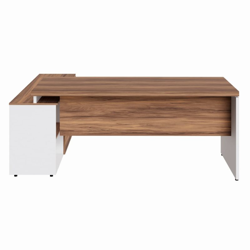 Mesa Diretorzinha c/ Aparador – Pé de MADEIRA – 1,90×1,50m – NOGAL SEVILHA / BRANCO – 34426 Kairós Office Linha 40 mm Nogal – Branco 5