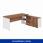 Mesa Diretorzinha c/ Aparador – Pé de MADEIRA – 1,90×1,50m – NOGAL SEVILHA / BRANCO – 34426 Kairós Office Linha 40 mm Nogal – Branco 12