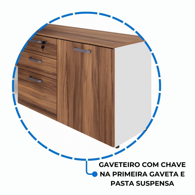 Mesa Diretorzinha c/ Aparador – Pé de MADEIRA – 1,90×1,50m – NOGAL SEVILHA / BRANCO – 34426 Kairós Office Linha 40 mm Nogal – Branco 7