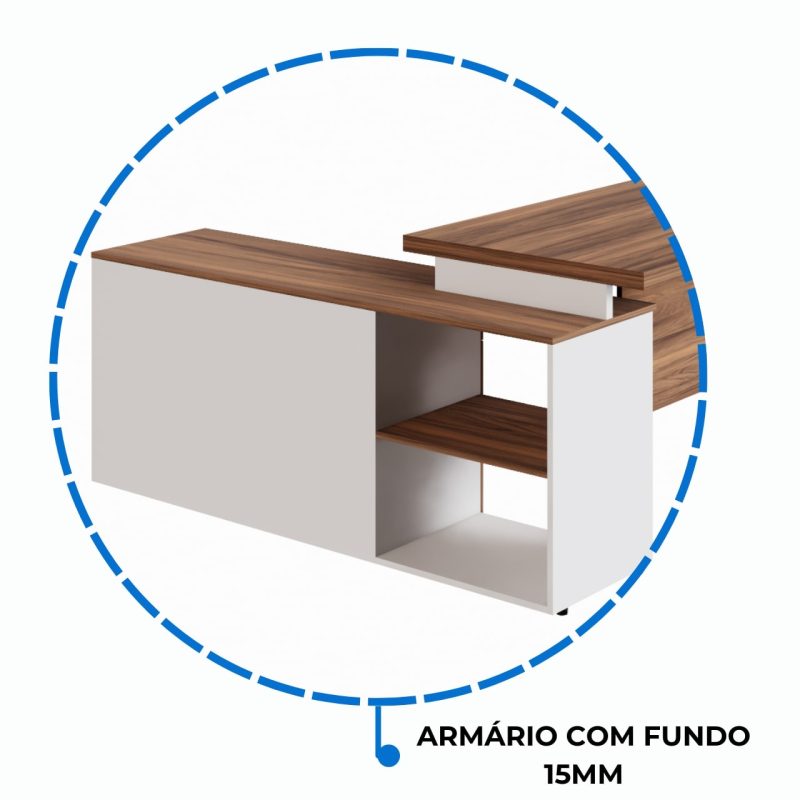 Mesa Diretorzinha c/ Aparador – Pé de MADEIRA – 1,90×1,50m – NOGAL SEVILHA / BRANCO – 34426 Kairós Office Linha 40 mm Nogal – Branco 6