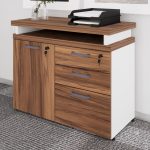 Armário Baixo 03 Gavetas e Porta (MISTO) – NOGAL SEVILHA/BRANCO – 34422 Kairós Office Linha 40 mm Nogal – Branco 12