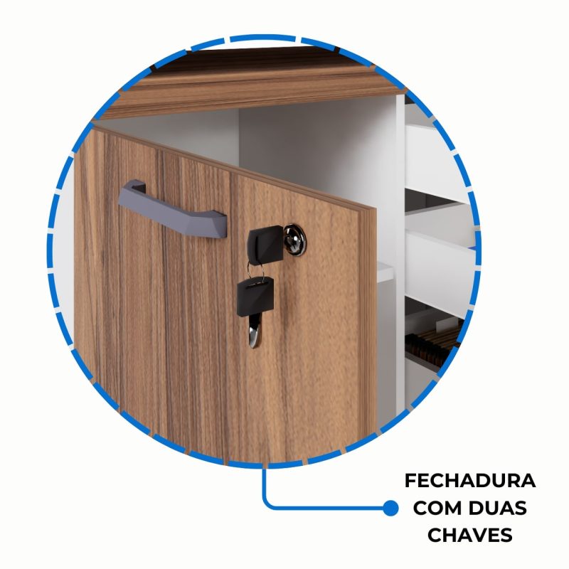 Armário Baixo 03 Gavetas e Porta (MISTO) – NOGAL SEVILHA/BRANCO – 34422 Kairós Office Linha 40 mm Nogal – Branco 5