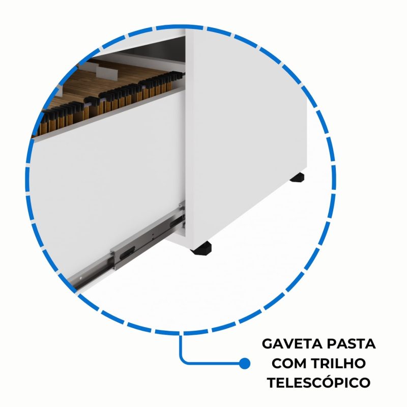 Armário Baixo 03 Gavetas e Porta (MISTO) – NOGAL SEVILHA/BRANCO – 34422 Kairós Office Linha 40 mm Nogal – Branco 7
