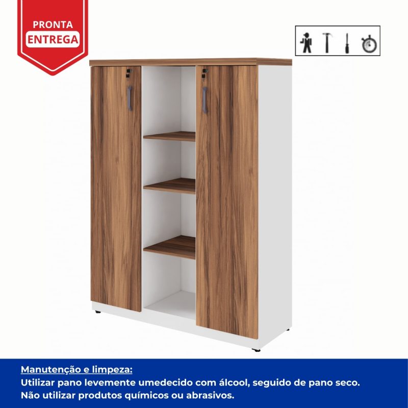 Armário Alto Credenza com Nicho – 1,61×1,20×0,45m – NOGAL SEVILHA/BRANCO- 34415 Kairós Office Linha 40 mm Nogal – Branco 7
