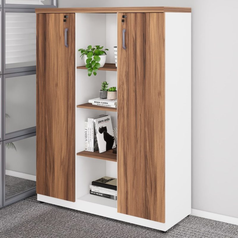 Armário Alto Credenza com Nicho – 1,61×1,20×0,45m – NOGAL SEVILHA/BRANCO- 34415 Kairós Office Linha 40 mm Nogal – Branco 3