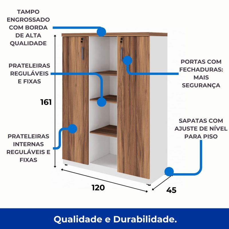 Armário Alto Credenza com Nicho – 1,61×1,20×0,45m – NOGAL SEVILHA/BRANCO- 34415 Kairós Office Linha 40 mm Nogal – Branco 8