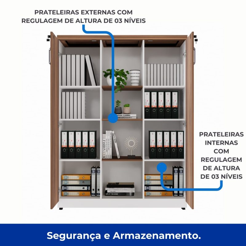Armário Alto Credenza com Nicho – 1,61×1,20×0,45m – NOGAL SEVILHA/BRANCO- 34415 Kairós Office Linha 40 mm Nogal – Branco 4