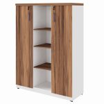 Armário Alto Credenza com Nicho – 1,61×1,20×0,45m – NOGAL SEVILHA/BRANCO- 34415 Kairós Office Linha 40 mm Nogal – Branco 10
