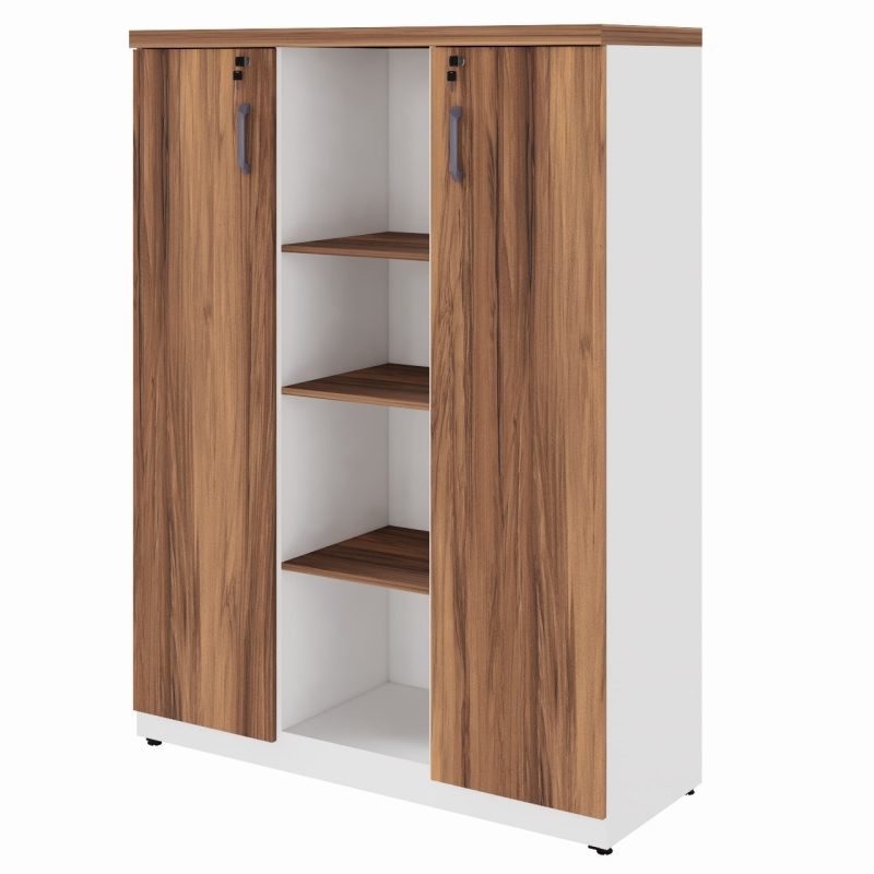 Armário Alto Credenza com Nicho – 1,61×1,20×0,45m – NOGAL SEVILHA/BRANCO- 34415 Kairós Office Linha 40 mm Nogal – Branco 2