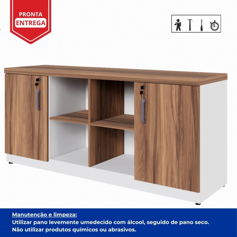 Armário Baixo GOLD Credenza ESPECIAL – 1,60×0,73×0,45m – NOGALSEVILHA / BRANCO – 34502 Kairós Office Linha 40 mm Nogal – Branco 2