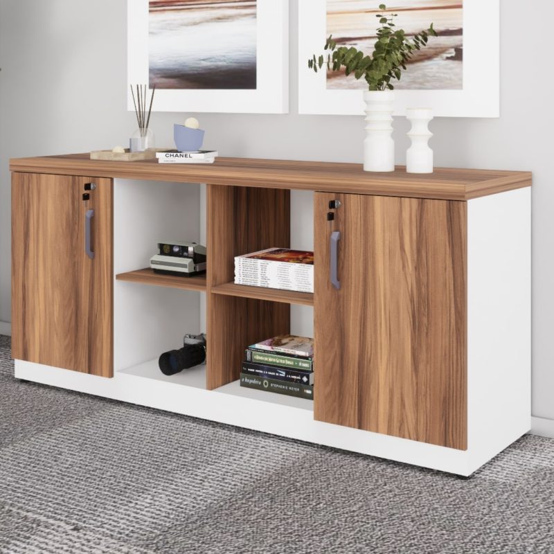Armário Baixo GOLD Credenza ESPECIAL – 1,60×0,73×0,45m – NOGALSEVILHA / BRANCO – 34502 Kairós Office Linha 40 mm Nogal – Branco 3