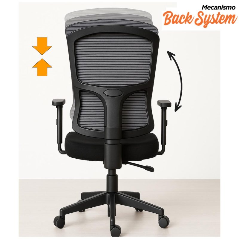Cadeira de Escritório Tela PRYUS Back System – Cor Preto – 20099 Kairós Office Cadeira de Tela 5