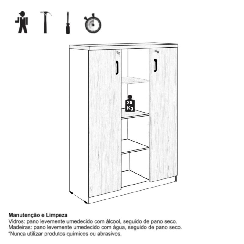 Armário Alto Credenza com Nicho – 1,61×1,20×0,45m – NOGAL SEVILHA/BRANCO- 34415 Kairós Office Linha 40 mm Nogal – Branco 9