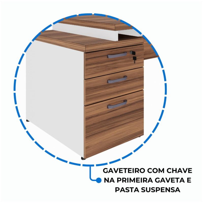Mesa para Escritório em “L” com VIDRO FUMÊ – 1,92X1,60M NOGAL SEVILHA/BRANCO – 34432 Kairós Office Linha 40 mm Nogal – Branco 9