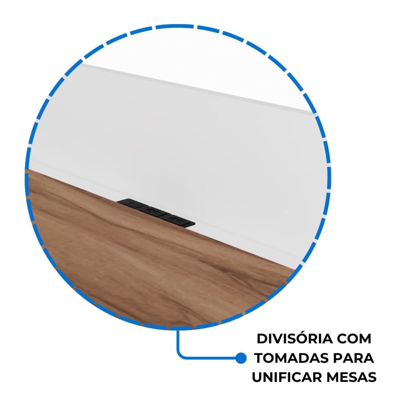 Estação de Trabalho Dupla 1,20×1,35m sem Gavetas c/ ponto de tomada PÉ QUADRO – Cor Nogal Sevilha/Branco – 34424 Kairós Office Linha 40 mm Nogal – Branco 7
