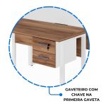Estação de Trabalho Dupla 1,20×1,35m c/ 02 Gavetas c/ ponto de tomada PÉ QUADRO – Cor Nogal Sevilha/Branco – 34423 Kairós Office Linha 40 mm Nogal – Branco 17