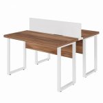 Estação de Trabalho Dupla 1,20×1,35m sem Gavetas c/ ponto de tomada PÉ QUADRO – Cor Nogal Sevilha/Branco – 34424 Kairós Office Linha 40 mm Nogal – Branco 10
