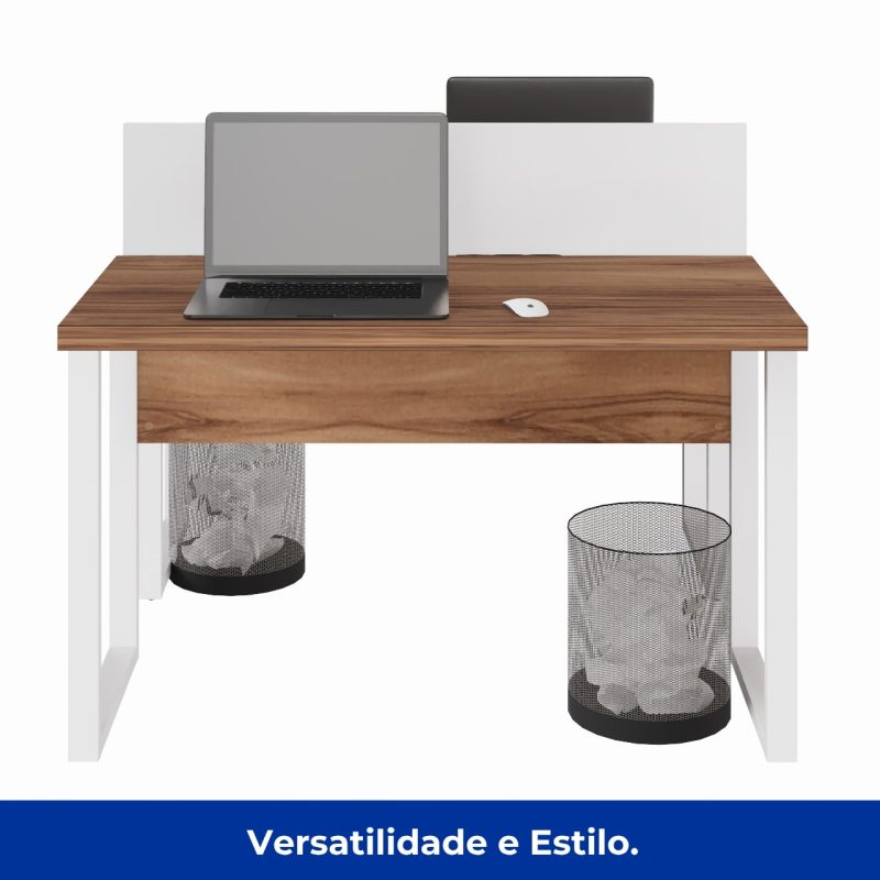 Estação de Trabalho Dupla 1,20×1,35m sem Gavetas c/ ponto de tomada PÉ QUADRO – Cor Nogal Sevilha/Branco – 34424 Kairós Office Linha 40 mm Nogal – Branco 8