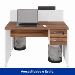 Estação de Trabalho Dupla 1,20×1,35m 02 Lugares c/ Gavetas c/ ponto de tomada PÉ PAINEL – Nogal Sevilha/Branco – 34427 Kairós Office Linha 40 mm Nogal – Branco 15