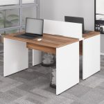 Estação de Trabalho Dupla 1,20×1,35m 02 Lugares sem Gavetas c/ ponto de tomada PÉ PAINEL – Nogal Sevilha/Branco – 34428 Kairós Office Linha 40 mm Nogal – Branco 12