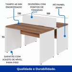 Estação de Trabalho Dupla 1,20×1,35m 02 Lugares sem Gavetas c/ ponto de tomada PÉ PAINEL – Nogal Sevilha/Branco – 34428 Kairós Office Linha 40 mm Nogal – Branco 17