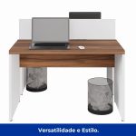 Estação de Trabalho Dupla 1,20×1,35m 02 Lugares sem Gavetas c/ ponto de tomada PÉ PAINEL – Nogal Sevilha/Branco – 34428 Kairós Office Linha 40 mm Nogal – Branco 15