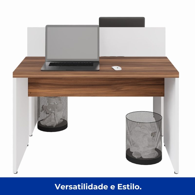 Estação de Trabalho Dupla 1,20×1,35m 02 Lugares sem Gavetas c/ ponto de tomada PÉ PAINEL – Nogal Sevilha/Branco – 34428 Kairós Office Linha 40 mm Nogal – Branco 7