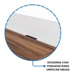 Estação de Trabalho Dupla 1,20×1,35m 02 Lugares sem Gavetas c/ ponto de tomada PÉ PAINEL – Nogal Sevilha/Branco – 34428 Kairós Office Linha 40 mm Nogal – Branco 19
