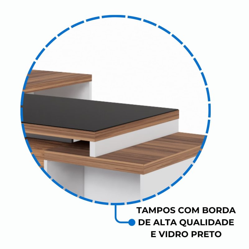 Mesa para Escritório em “L” com VIDRO FUMÊ – 1,92X1,60M NOGAL SEVILHA/BRANCO – 34432 Kairós Office Linha 40 mm Nogal – Branco 7