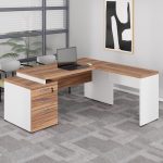 Mesa para Escritório em “L” com Gavetão – 1,92X1,60m -NOGAL SEVILHA/BRANCO – 34431 Kairós Office Linha 40 mm Nogal – Branco 18