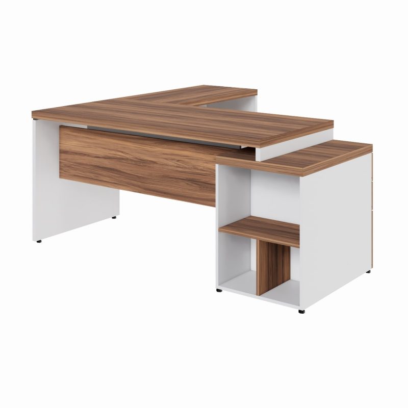 Mesa para Escritório em “L” com Gavetão – 1,92X1,60m -NOGAL SEVILHA/BRANCO – 34431 Kairós Office Linha 40 mm Nogal – Branco 6