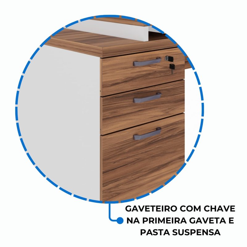 Mesa para Escritório em “L” com Gavetão – 1,92X1,60m -NOGAL SEVILHA/BRANCO – 34431 Kairós Office Linha 40 mm Nogal – Branco 7